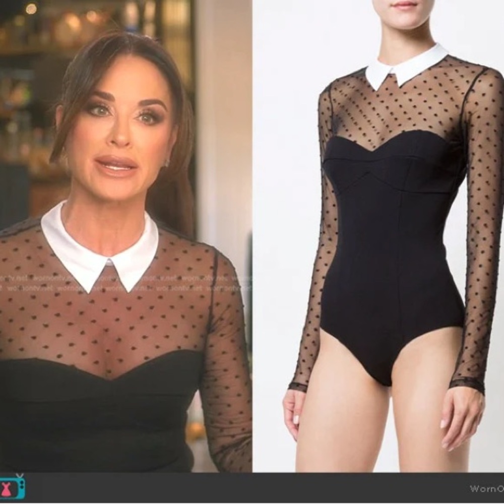NWT Fleur du Mal dotted tulle collared bodysuit large